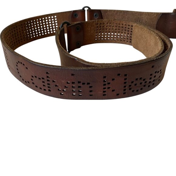 Calvin Klein Vtg Brown Perforated Leather Belt Metal Buckle 1.5" Wide 38" Waist - Picture 3 of 9